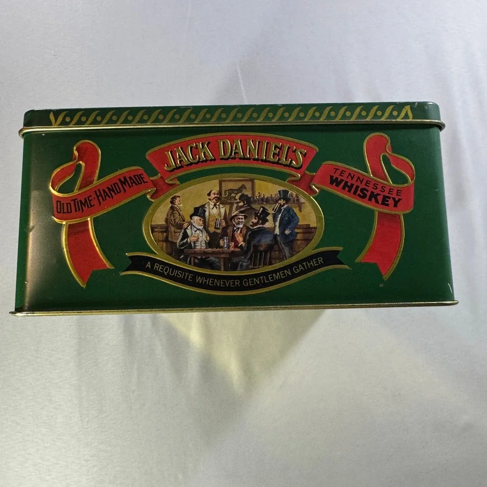 Vintage Jack Daniels Old No 7 Tennessee Whiskey Collectible Metal Tin Green Gold